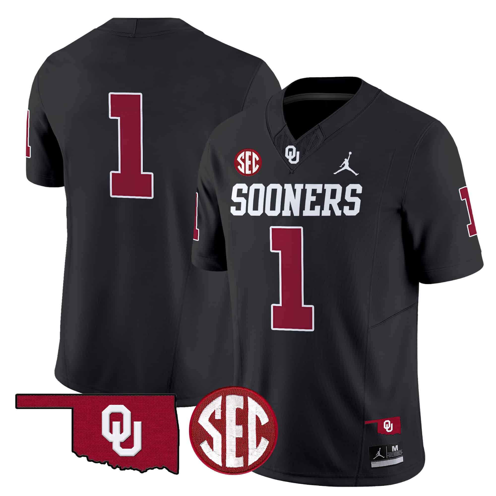 Men Oklahoma Sooners #1 No Name Black 2024 Vapor Limited NCAA Jersey style 1